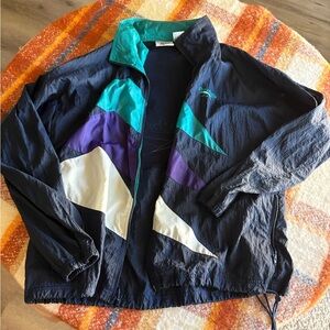 Reebok Navy and Teal Windbreaker with Purple Accents